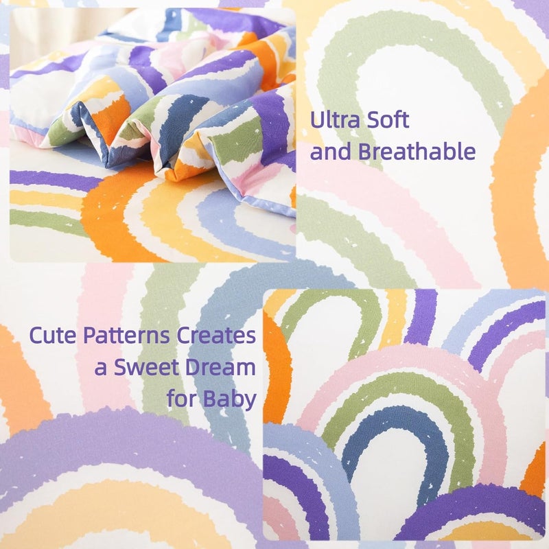 SDIII 4 Piece Rainbow Toddler Bedding Set, Soft Microfiber Toddler Bed Princess Bedding Set with Comforter, Fitted Sheet, Flat Sheet and Pillowcase - Image 4